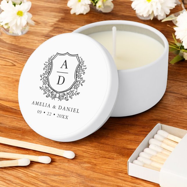 Black White Crest Modern Monogram Wedding  Mini Candle Favors (Creator Uploaded)