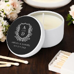 Black White Crest Modern Monogram Wedding  Mini Candle Favors<br><div class="desc">Illuminate your wedding day with the Modern Monogram Wedding Crest Soy Candle. Featuring a personalized monogram crest design, this scented candle adds a touch of elegance to your celebration. Crafted with premium wax and a delightful fragrance, it creates a warm and inviting atmosphere. Perfect as wedding favors or table decorations,...</div>