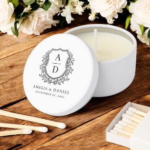 Black White Crest Modern Monogram Wedding Mini Candle Favors