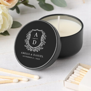 Black White Crest Modern Monogram Wedding Mini Candle Favors