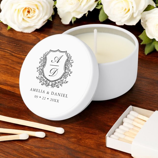 Black White Crest Modern Monogram Wedding  Mini Candle Favors (Creator Uploaded)