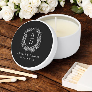 Black White Crest Modern Monogram Wedding Mini Candle Favors