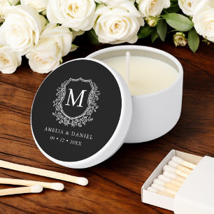 Black White Crest Modern Monogram Wedding Mini Candle Favors