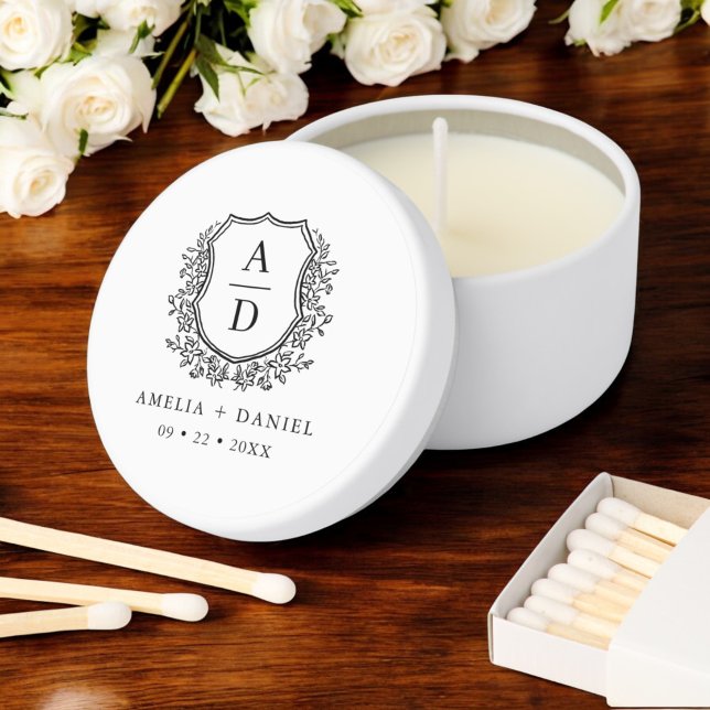 Black White Crest Modern Monogram Wedding  Mini Candle Favors (Creator Uploaded)