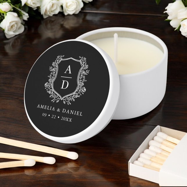 Black White Crest Modern Monogram Wedding  Mini Candle Favors (Creator Uploaded)