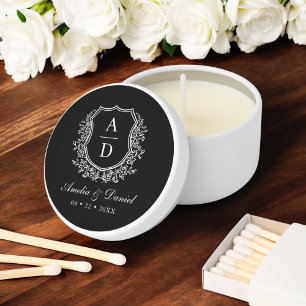 Black White Crest Modern Monogram Wedding Mini Candle Favors