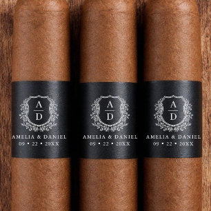 Black White Crest Monogram Wedding Cigar Band Label