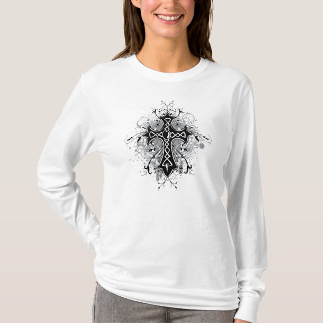 Black white cross and swirls custom t-shirt (Front)