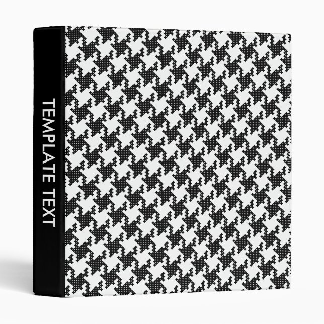 Black&white cross-stitch Houndstooth Pied-de-Poule 3 Ring Binder (Front/Spine)