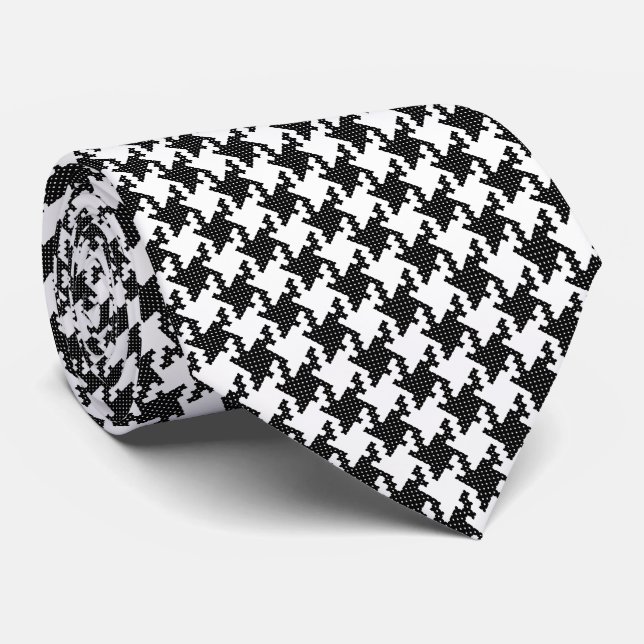 Black&white cross-stitch Houndstooth Pied-de-Poule Tie (Rolled)
