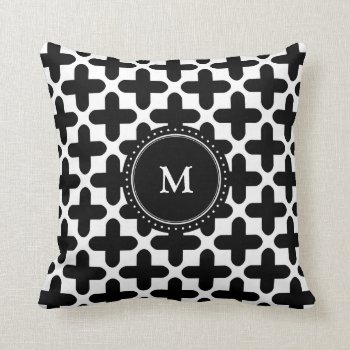 Black White Crosses Pattern Monogrammed Pillow by BestPatterns4u at Zazzle