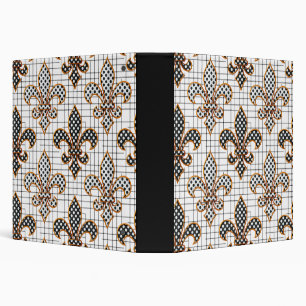Black White Crosshatch Polka Dots Fleur-de-lis 3 Ring Binder