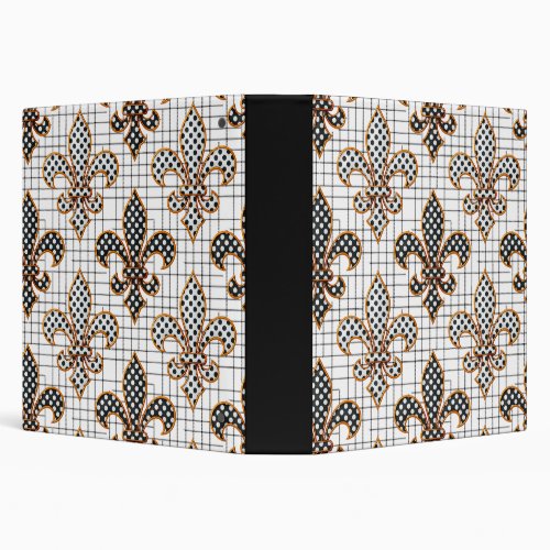 Black White Crosshatch Polka Dots Fleur-de-lis 3 Ring Binder