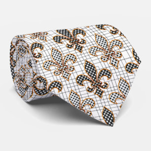 Black White Crosshatch Polka Dots Fleur-de-lis  Neck Tie