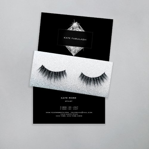 Black White Crystal Diamond Hairdresser Beauty Business Card