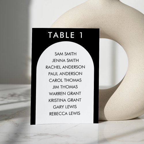 Black  White Curved Arch Wedding Seating Chart Table Number