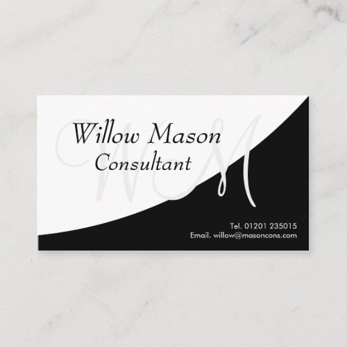Black White Curved, Monogram Business Card