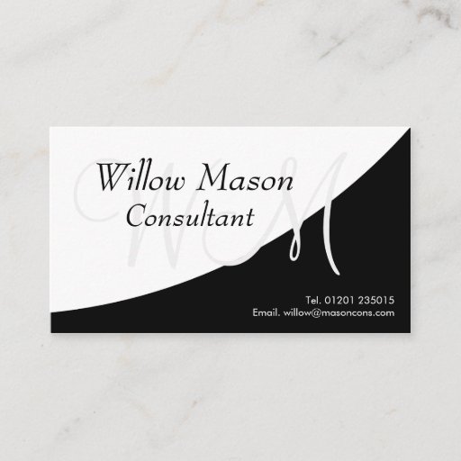 Customizable Black White Curved, Monogram Business Card