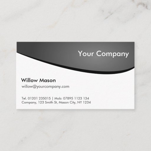 Customizable Black & White Curved, Professional Business Card