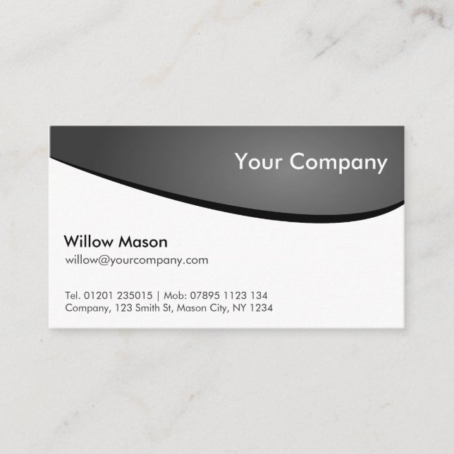 Black & White Curved, Professional Business Card (Front)
