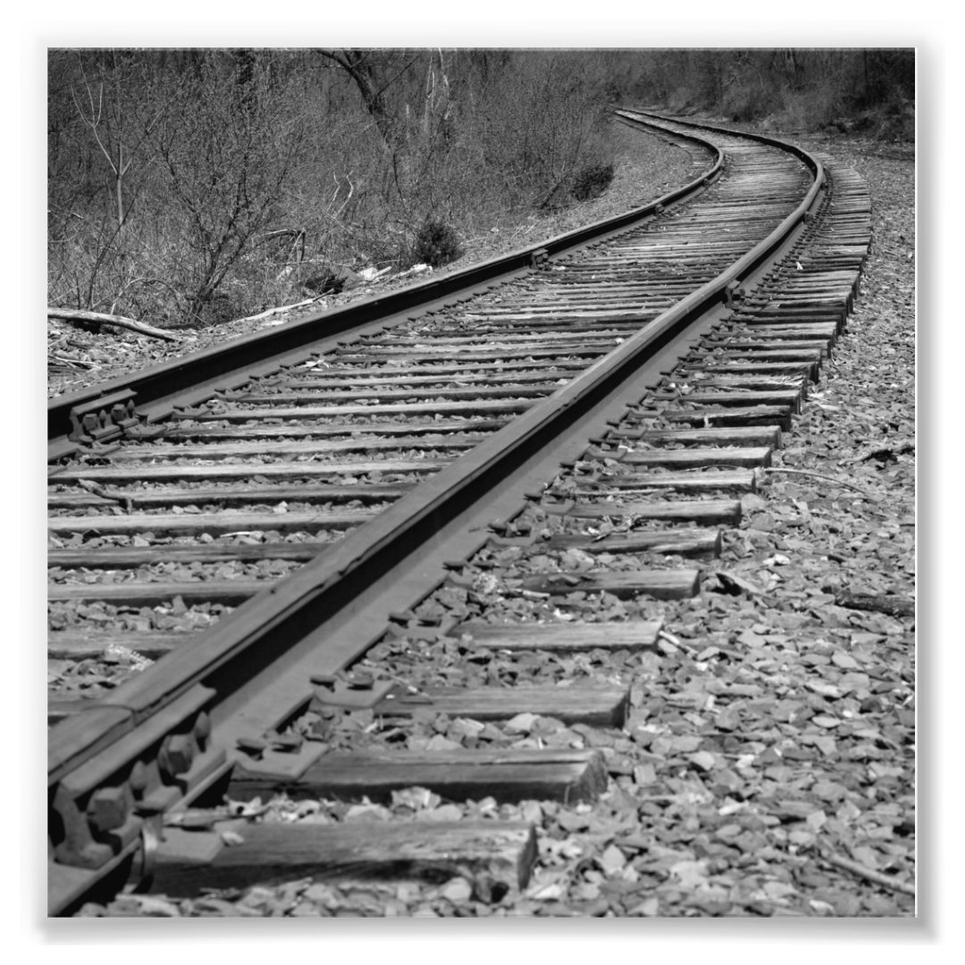 Black & White Curved Train Tracks Photo Print | Zazzle