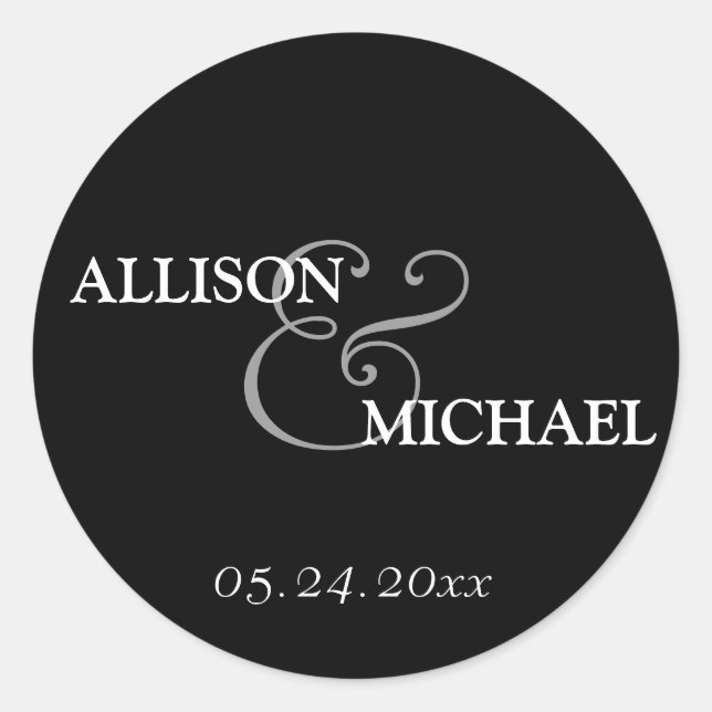 Black white custom ampersand wedding favor label (Front)