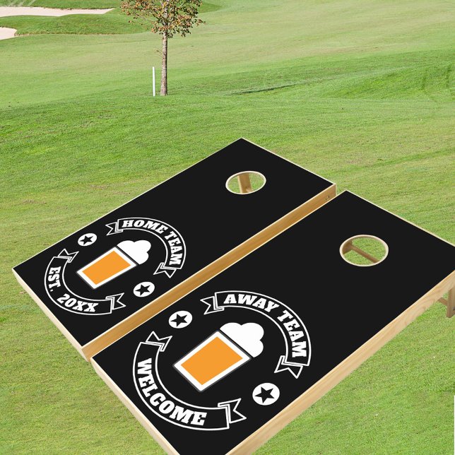 Black & White Custom Beer Logo Home & Away Team Cornhole Set (Creator Uploaded)