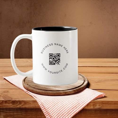 Black  White Custom Business Company QR Code Scan Two_Tone Coffee Mug