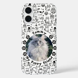 Black & White Custom Cat Photo and Name iPhone 16 Case