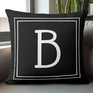 Black White Custom Family Initial Letter Monogram  Throw Pillow