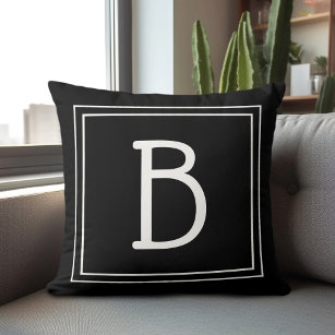 Black White Custom Family Initial Letter Monogram  Throw Pillow