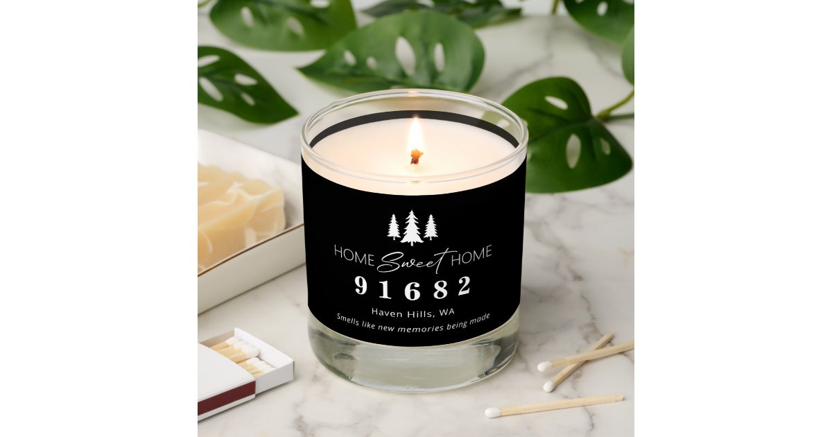 Black White Custom Home Sweet Home Zip Code Scented Candle | Zazzle
