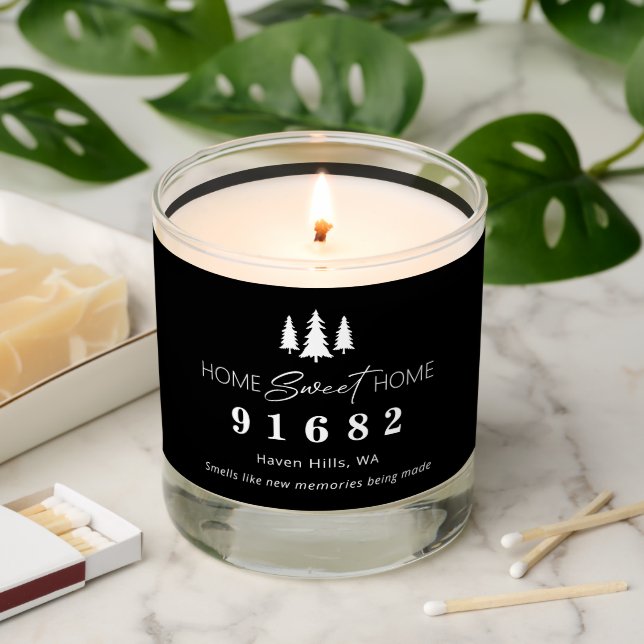 Black White Custom Home Sweet Home Zip Code Scented Candle (Lit)