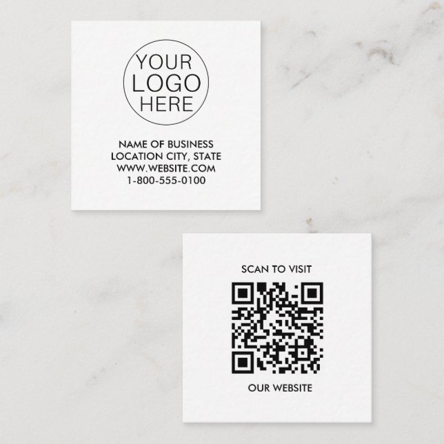 Black White Custom Logo and QR Code Square Business Card (Front/Back)