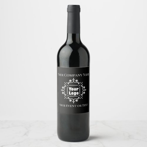 Black  White Custom Logo Company Event on Black Wine Label