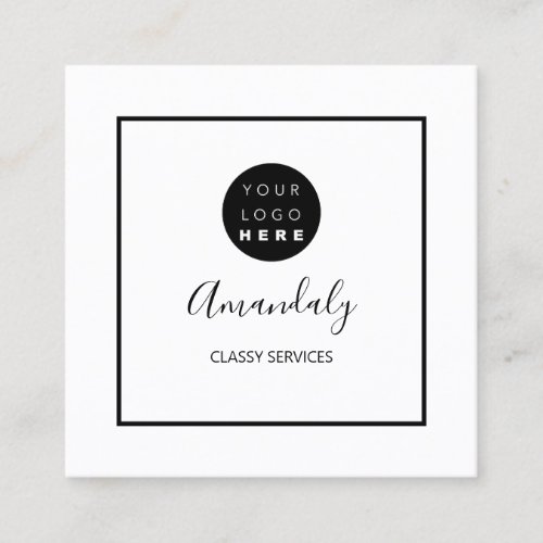 Black White Custom Logo Framed Makeup Artist Square Business Card