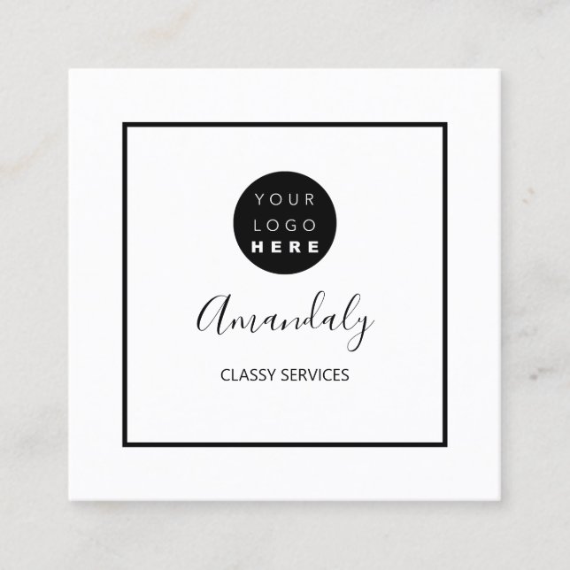 Black White Custom Logo Framed Makeup Artist Square Business Card (Front)