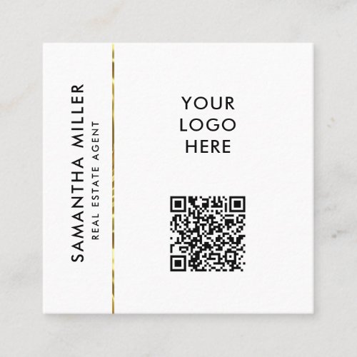 Black White Custom Logo QR Code Minimal Modern Square Business Card