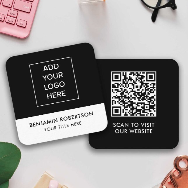 Black White Custom Logo QR Code Modern Simple Calling Card (Creator Uploaded)