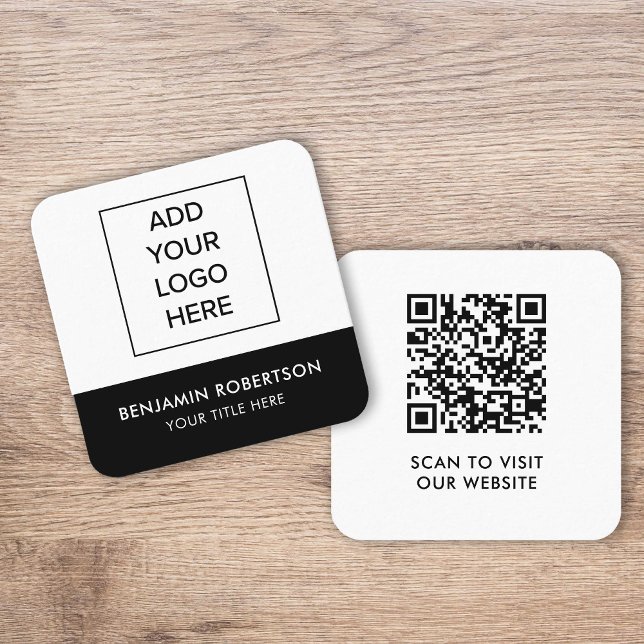 Black White Custom Logo QR Code Modern Simple Calling Card (Creator Uploaded)