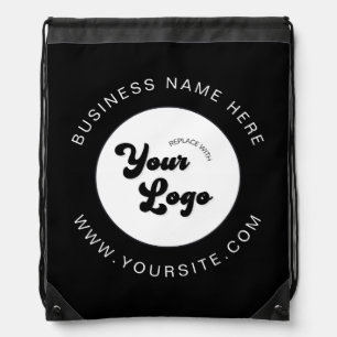 Black & White Custom Logo Text Business Corporate Drawstring Bag