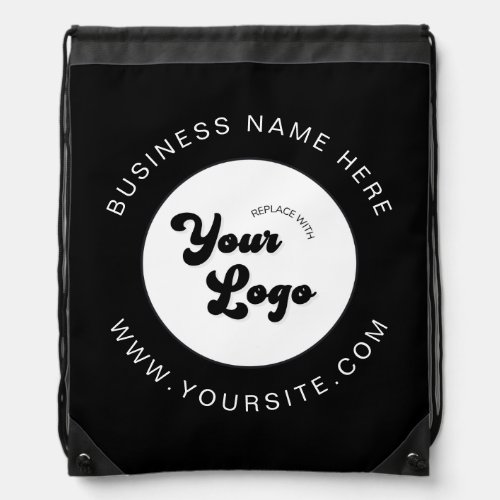 Black  White Custom Logo Text Business Corporate Drawstring Bag