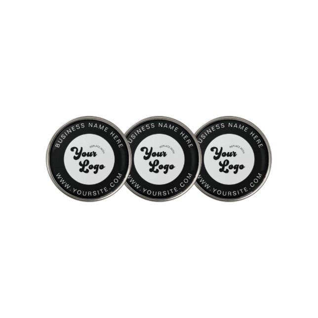 Black & White Custom Logo Text Business Corporate  Golf Ball Marker (3 Up)