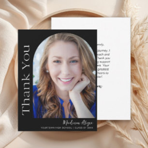 Black White Custom Modern Photo Arch Graduation Thank You Card