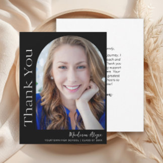 Black White Custom Modern Photo Arch Graduation Thank You Card