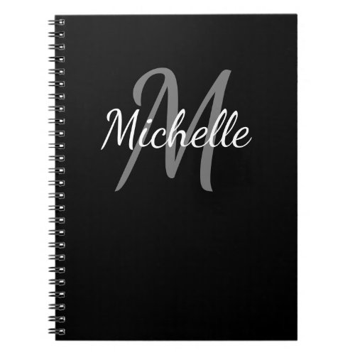 Black  White Custom Monogram Cute Notebook