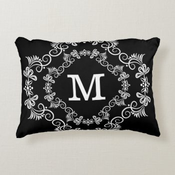 Black White Custom Monogram Decorative Decorative Pillow by InitialsMonogram at Zazzle