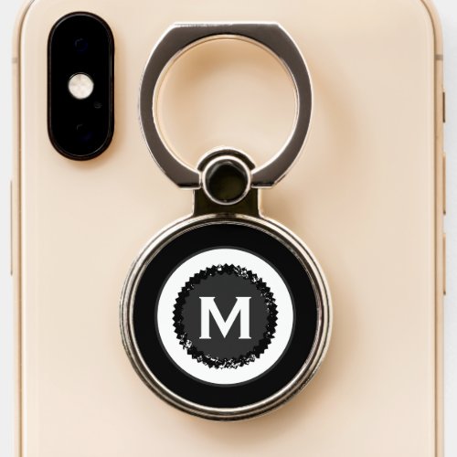 Black  White Custom Monogram Medallion Phone Ring Stand