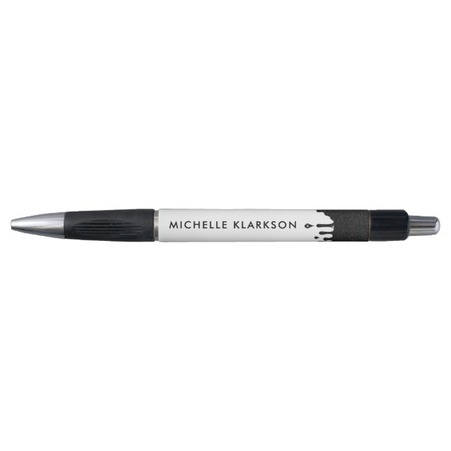 Black White Custom Monogram Name Glitter  Pen (Front)
