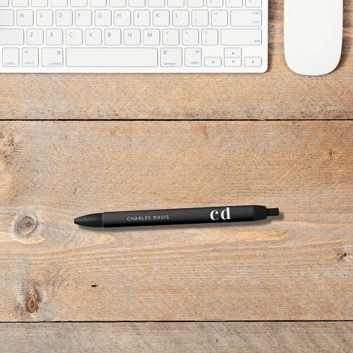 Black white custom monogram name minimalist  black ink pen